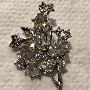 Vintage Rhinestone Silver Tone Brooch